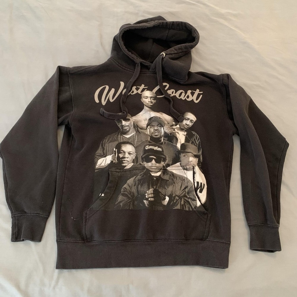 West‎ Coast Hoodie Mens Small Black Cotton Heritage Fleece Graphic Aging
